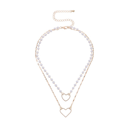 Beaded Pearl Necklace Heart Pendant