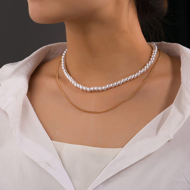 Multilayer Elegant Pearl Necklaces Gold Metal Chain - FASHION SHEGOODS LLC