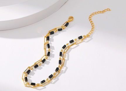 Beach Black Crystal Anklet Chain Layer Beaded Foot Bracelet