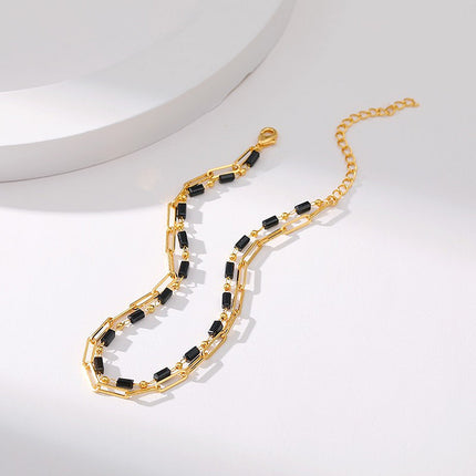 Beach Black Crystal Anklet Chain Layer Beaded Foot Bracelet