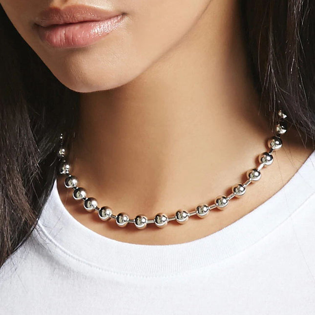 Punk Chunky Beaded Chain Handmade Choker Plain Ball Necklace