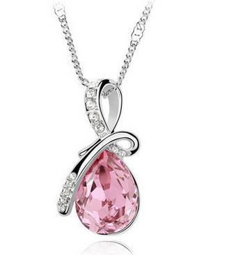 Colorful Crystal Water Drop Pendant Stone Necklace