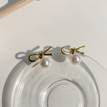 Imitation Pearl Bowknot Earrings - FASHION SHEGOODS LLC