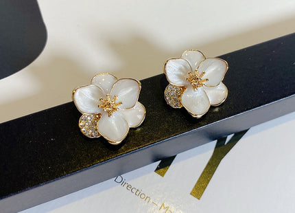 White Enamel Flower Stud Earring