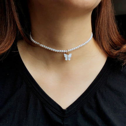 Opal Necklace butterfly Pendant Fashion Pearl Necklace - FASHION SHEGOODS LLC