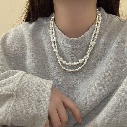 Women's Double Strand Classic Simulated Glass Pearl Necklace