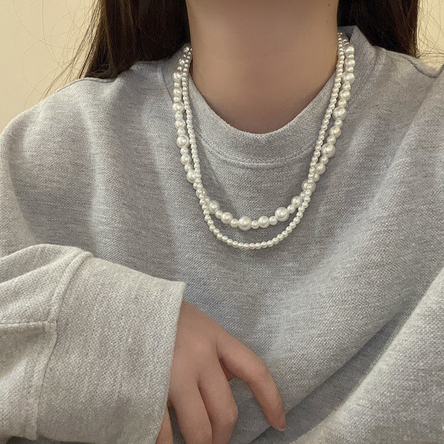 Women's Double Strand Classic Simulated Glass Pearl Necklace
