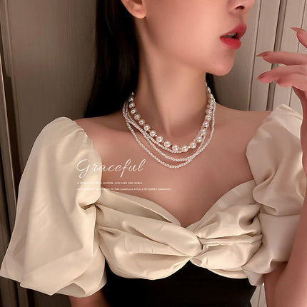 Multi Layered Imitation Pearl Beads Clavicle Chain Necklace - FASHION SHEGOODS LLC