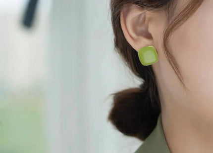 Green Square Earrings