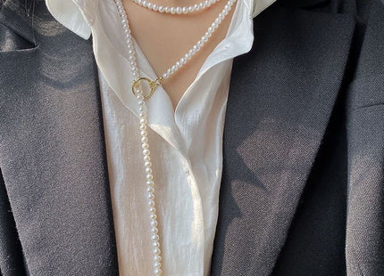 Long Glass Pearl Necklace for Women Girls