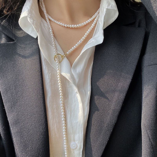 Long Glass Pearl Necklace for Women Girls