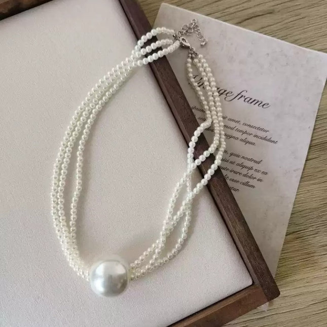 Large Round Bead Pendant Multi layer Pearl Beaded Necklace - FASHION SHEGOODS LLC