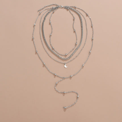 Fashion Jewelry Moon Pendant Layered Necklace