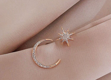 Crescent Moon Shooting Star Jewelry Stud Earrings