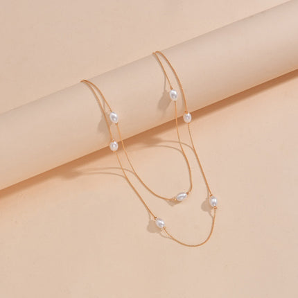 Pearl Beaded Double Layer Thin Chain Necklace