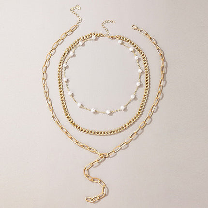 Layer Long Chain Necklace Pearl Charm Jewelry - FASHION SHEGOODS LLC