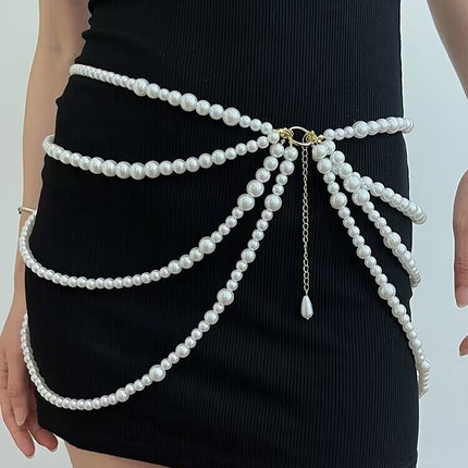Sexy Imitation Pearl Waist Belt Multi Layered Body Chain