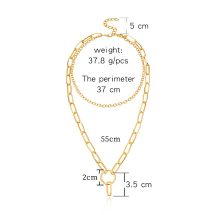 Double Layer Cuban Link Chain Necklace Chunky With Ring Pendant - FASHION SHEGOODS LLC