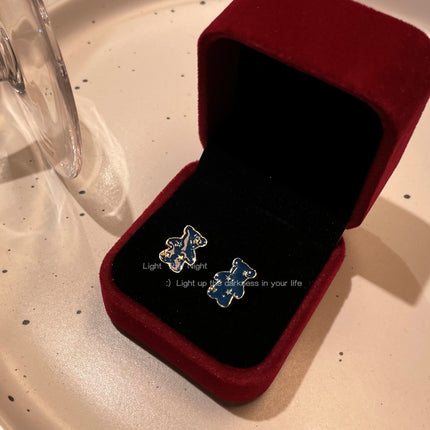Blue Enamel Cartoon Bear Earring