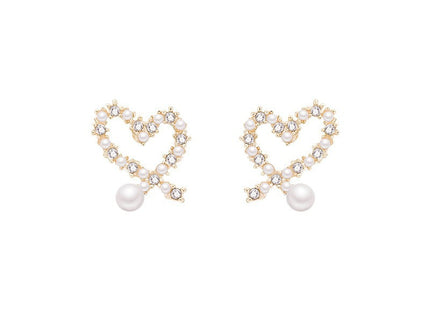 Irregular Hollow Heart Pearl Earrings