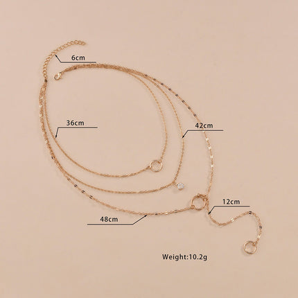 Double Layer Chain Geometric Ring Pendant Necklace