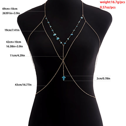 Sexy Cross Stone Beads Body Chains Bikini Belly Bra for Women