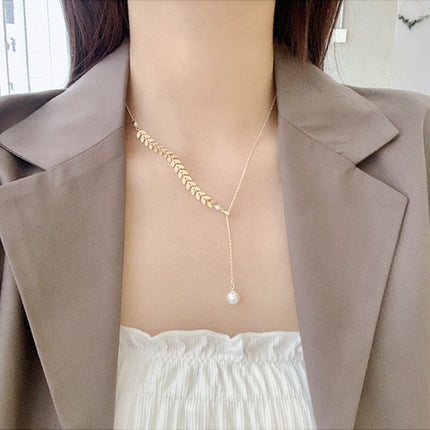 Wheat Chain Pearl Pendant Necklace