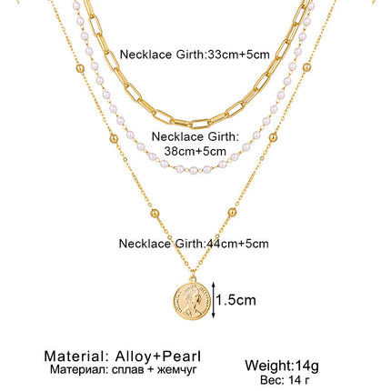 Portrait Round Pendant Bead Chain Necklace