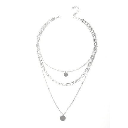 Geometric Pendant Round Three layer Necklace - FASHION SHEGOODS LLC