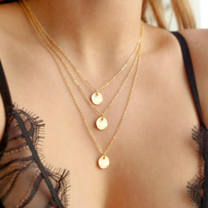 Layered Chain Round Pendant Necklace - FASHION SHEGOODS LLC