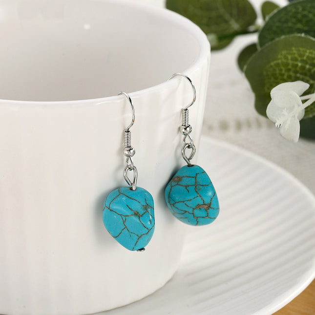 Vintage Turquoise Bracelet Irregular Beaded Necklace Elastic Bracelet Earrings Pendant Set