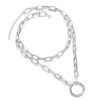 Hip Hop Geometric Circle Double Thick Chain Chain Necklace - FASHION SHEGOODS LLC