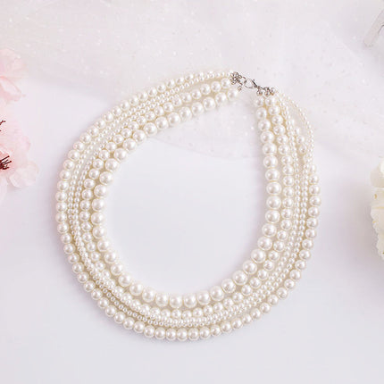 Multi-layered Imitation Pearl Choker Bridal Necklace - FASHION SHEGOODS LLC
