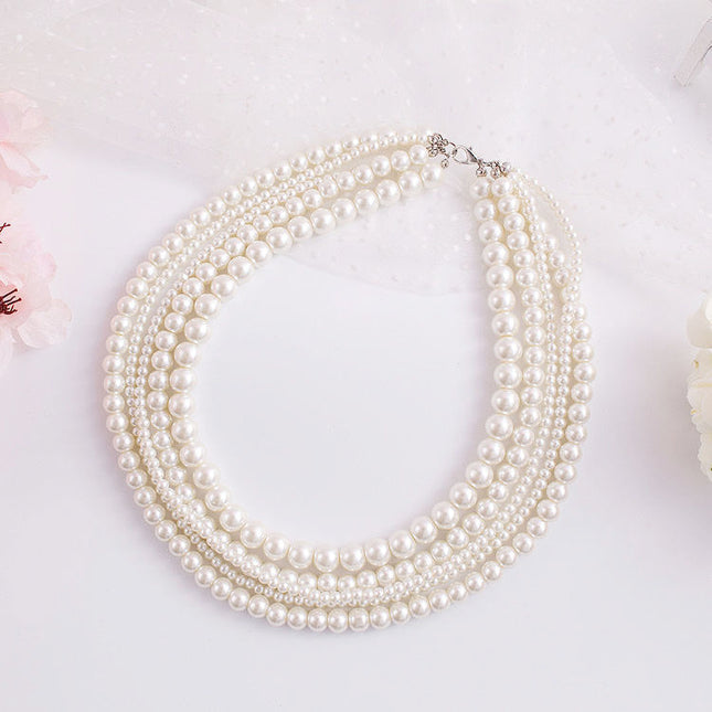 Multi-layered Imitation Pearl Choker Bridal Necklace - FASHION SHEGOODS LLC