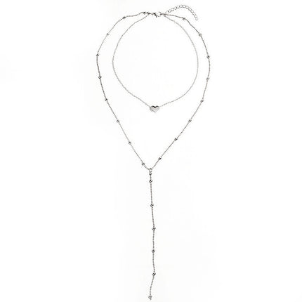 Heart Charm Beaded Long Chain Necklace - FASHION SHEGOODS LLC