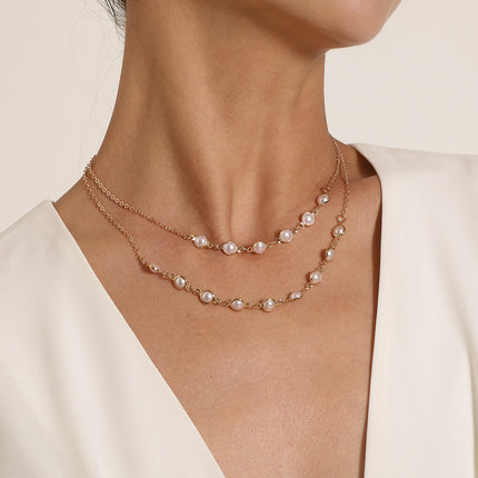 Double Layer Pearl Chain Necklace