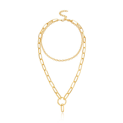 Double Layer Cuban Link Chain Necklace Chunky With Ring Pendant - FASHION SHEGOODS LLC