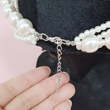 Multilayer Strand Chain Pearls Long Choker Necklace
