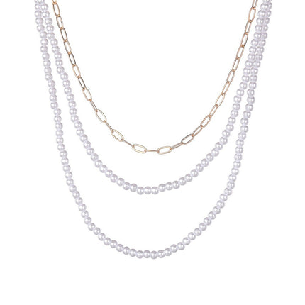 New Pearl Necklace Round Multi Layer White Chain - FASHION SHEGOODS LLC