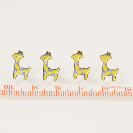Yellow Enamel Animal Giraffe Deer Stud Earrings