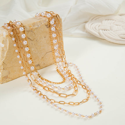 Layer Pearl Necklace Long Chain Necklace - FASHION SHEGOODS LLC