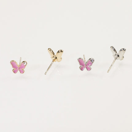 Enamel Pink Butterfly Stud Earrings