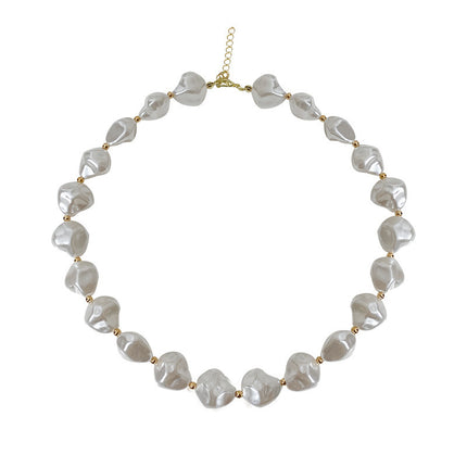 Irregular Baroque Pearl Beaded Necklace for Women Gold Pleated OT Clasp Choker - FASHION SHEGOODS LLC