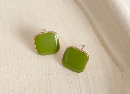 Green Square Earrings