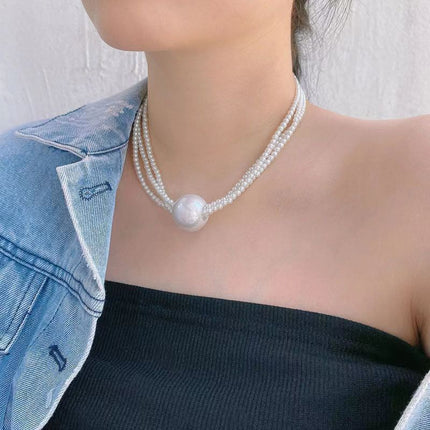 Large Round Bead Pendant Multi layer Pearl Beaded Necklace - FASHION SHEGOODS LLC