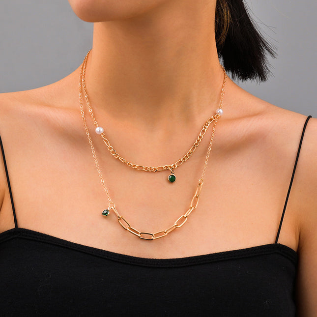 Multi Layer Necklace Crystal Stone Tassel Pendant