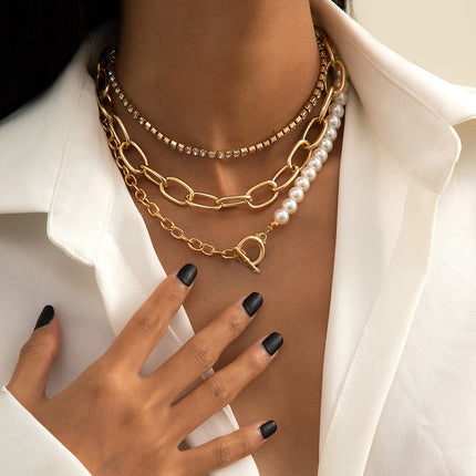 Round Bead Chain Retro Baroque Imitation Pearl Geometric Necklace