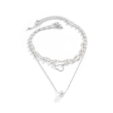 Geometric Beads Chain Twin Necklace Pearl Hollowed Out Love Necklace - FASHION SHEGOODS LLC