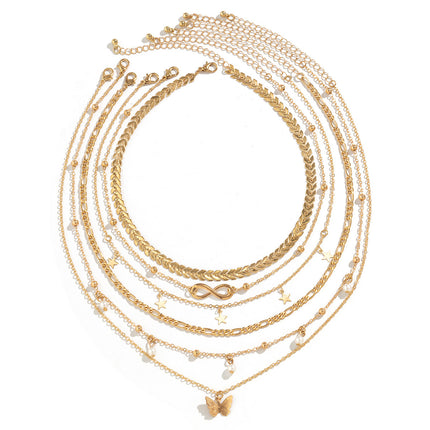 Women Butterfly Tassel Pendant Layered Set Necklace