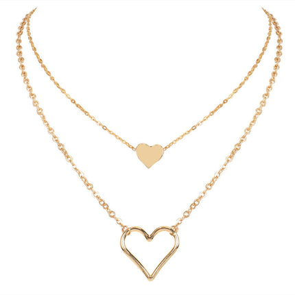 Heart Pendant Double Layer Chains Necklaces